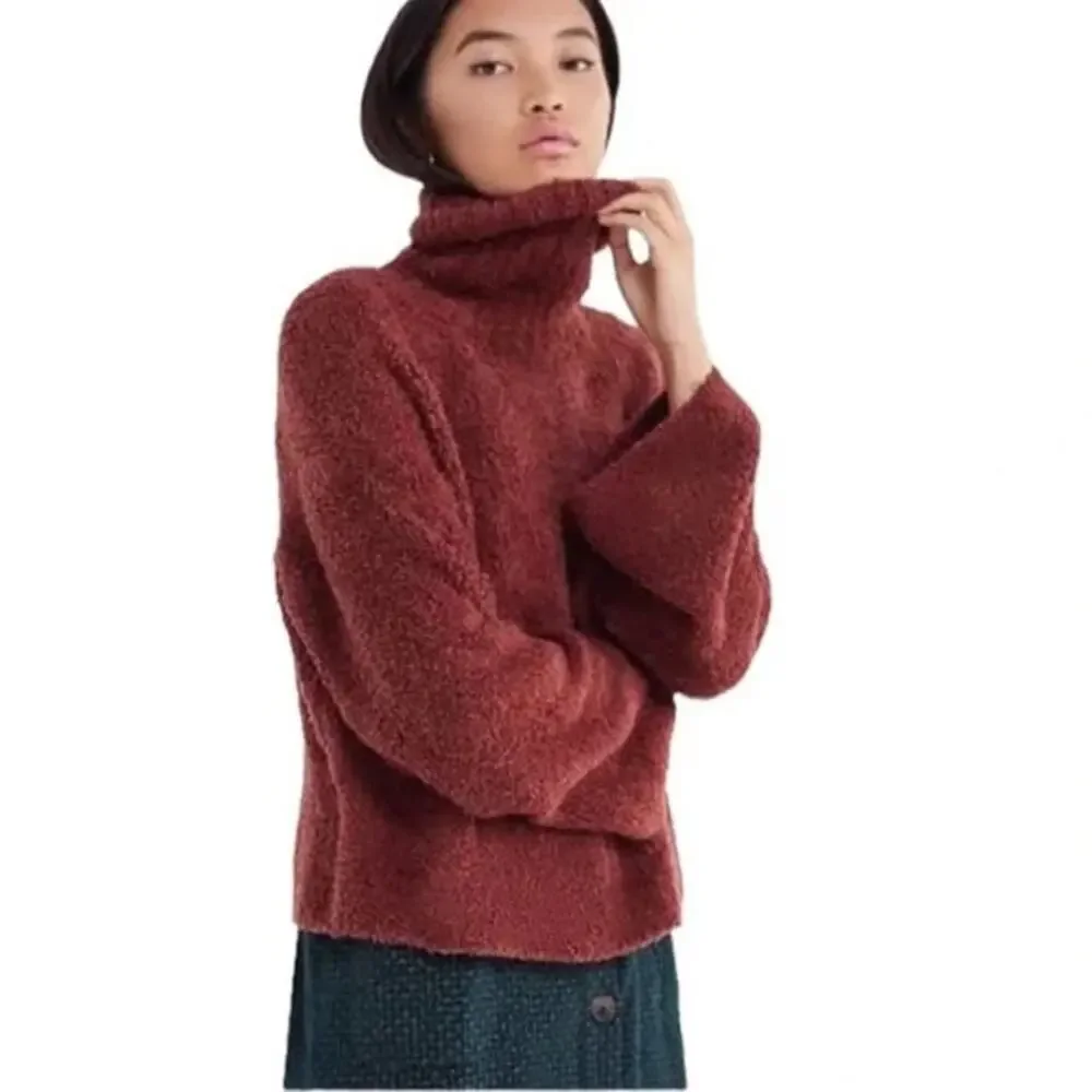 Urban Outfitters Rust Sherpa Cloud Fleece Oversized Pullover Turtleneck Sweater